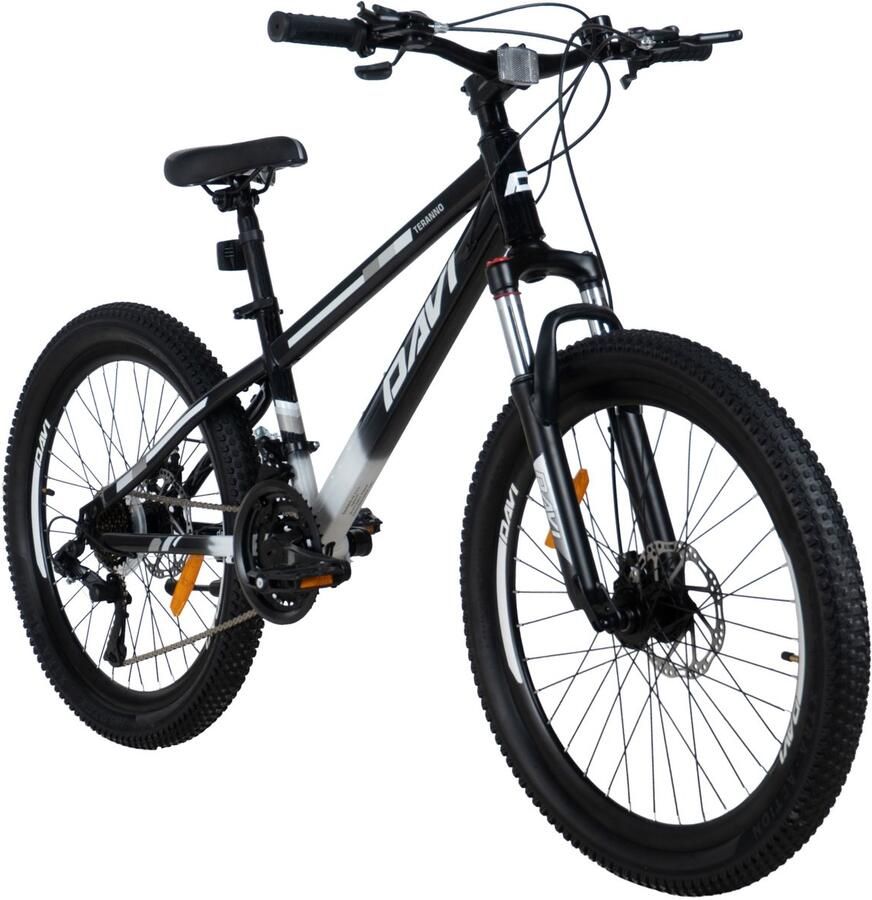 Davi Terrano – Kinderfiets – 24 inch – 21 versnellingen – Schijfremmen – 130-160 cm – Zwart Wit – Jongen