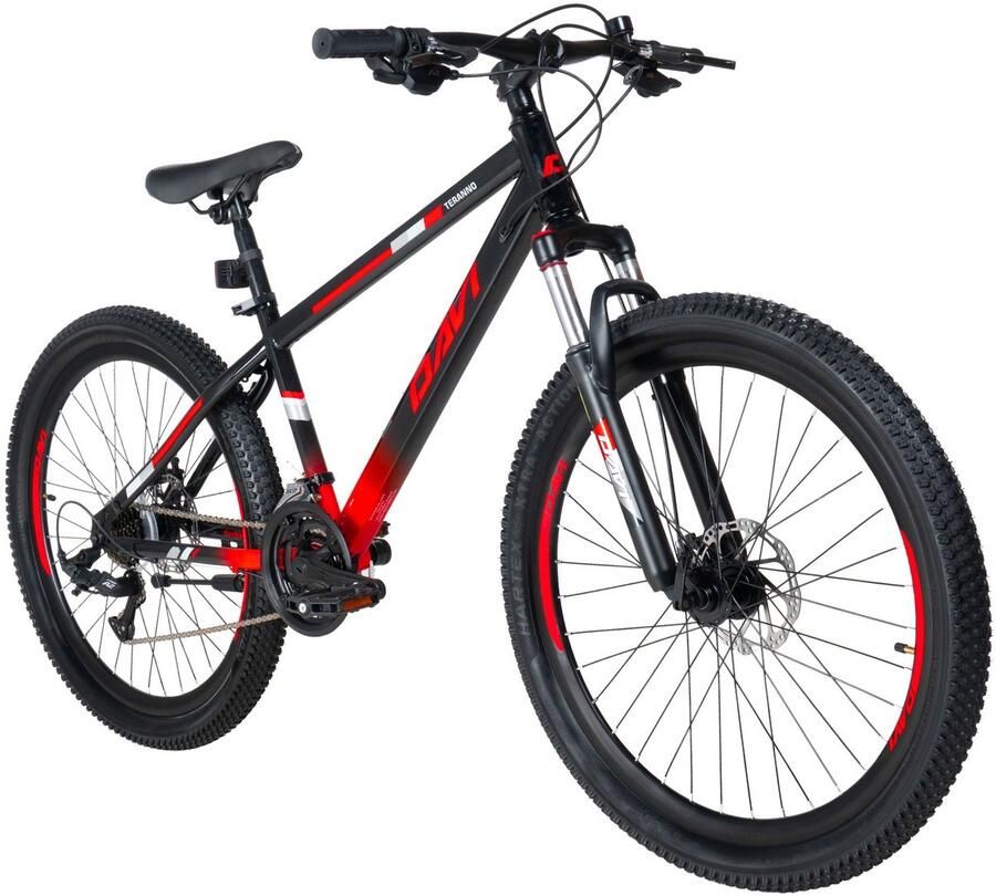 Davi Terrano – Mountainbike – 26 inch – 21 versnellingen – Schijfremmen – Voorvork met vering – Rood Zwart