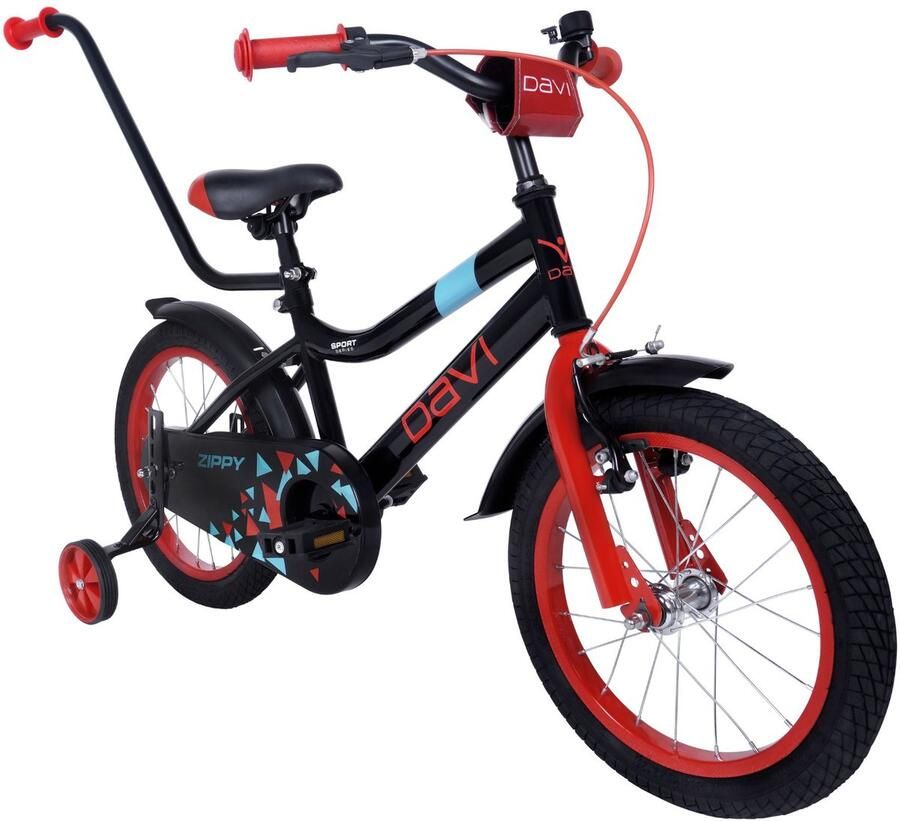 Davi Zippy – Kinderfiets – 16 inch – 1 versnelling – Terugtraprem – 100-130 cm – Zwart – Jongen