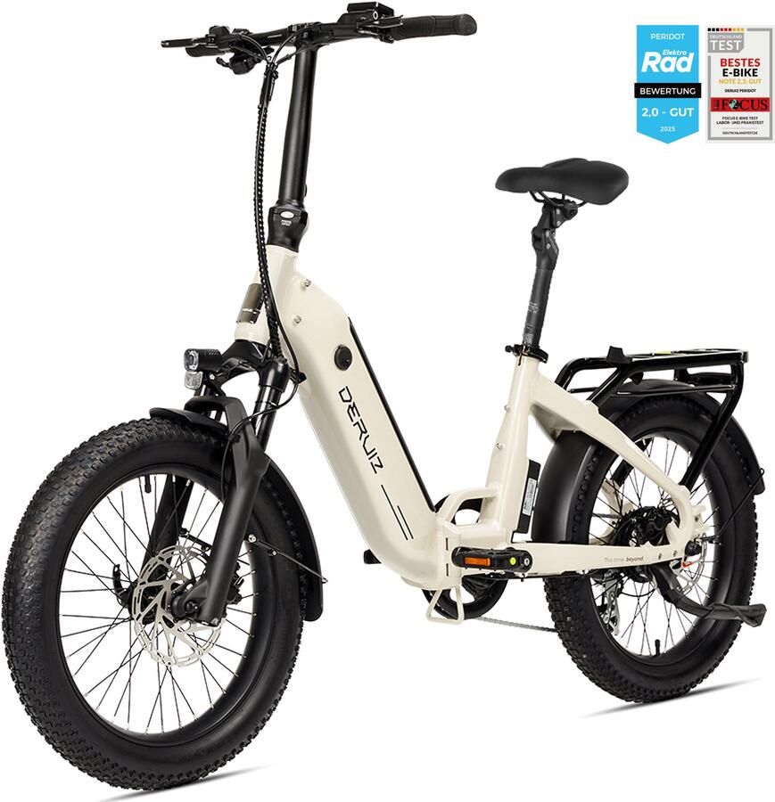 DERUIZ Peridot Elektrische Vouwfiets E-bike 20 inch Opvouwbare Fiets Unisex 250W Achterwielmotor 55Nm 48V 500Wh Accu Actieradius 143 km Hydraulische Schijfrem Shi o 8 Versnellingen Mineraal wit