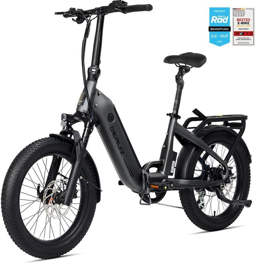 DERUIZ Peridot Elektrische Vouwfiets E-bike 20 inch Opvouwbare Fiets Unisex 250W Achterwielmotor 55Nm 48V 500Wh Accu Actieradius 143 km Hydraulische Schijfrem Shi o 8 Versnellingen Donker grafiet