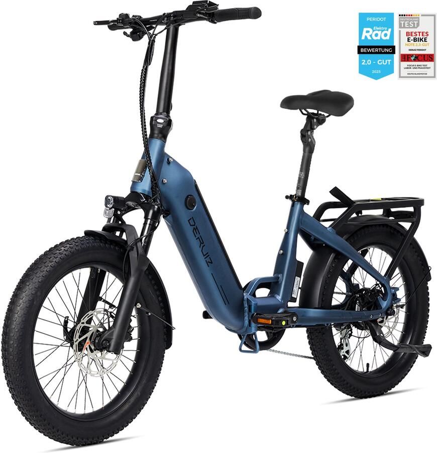DERUIZ Peridot Elektrische Vouwfiets E-bike 20 inch Opvouwbare Fiets Unisex 250W Achterwielmotor 55Nm 48V 500Wh Accu Actieradius 143 km Hydraulische Schijfrem Shi o 8 Versnellingen Tanzanietblauw