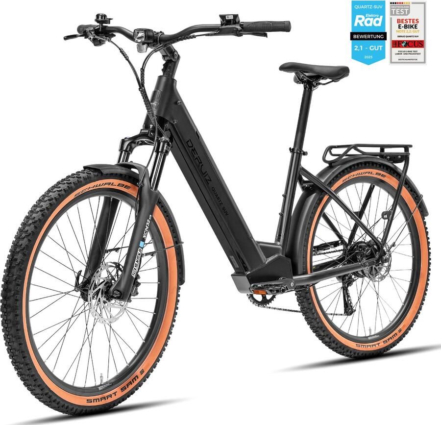 DERUIZ Quartz SUV E-bike 27 5 inch 644 Wh Accu 55 Nm Hydraulische Schijfrem Verende Voorvork Vulkanisch Zwart