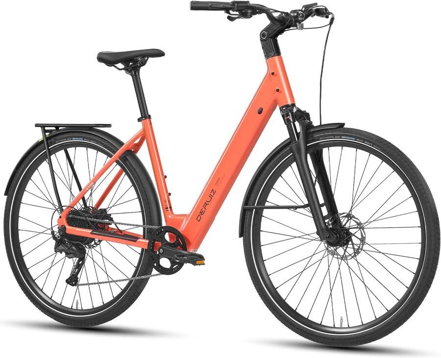 DERUIZ Turmali Comfort E-bike 28 inch 360 Wh 250 W 40 Nm Lage instap Comfort City E-bike Shi o CUES 9 versnellingen Gouden Uur Oranje