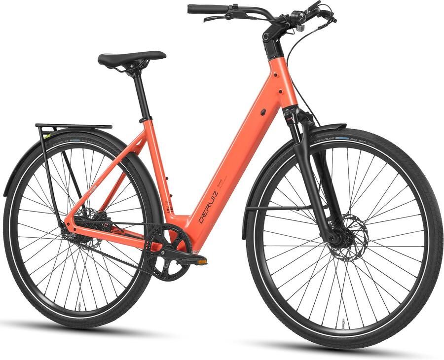 DERUIZ Turmali Comfort E-bike Heren- 28 inch- 360 Wh- 250 W- 40 Nm- Lage instap- Comfort City E-bike- GATES riemaandrijving- Gouden Uur Oranje