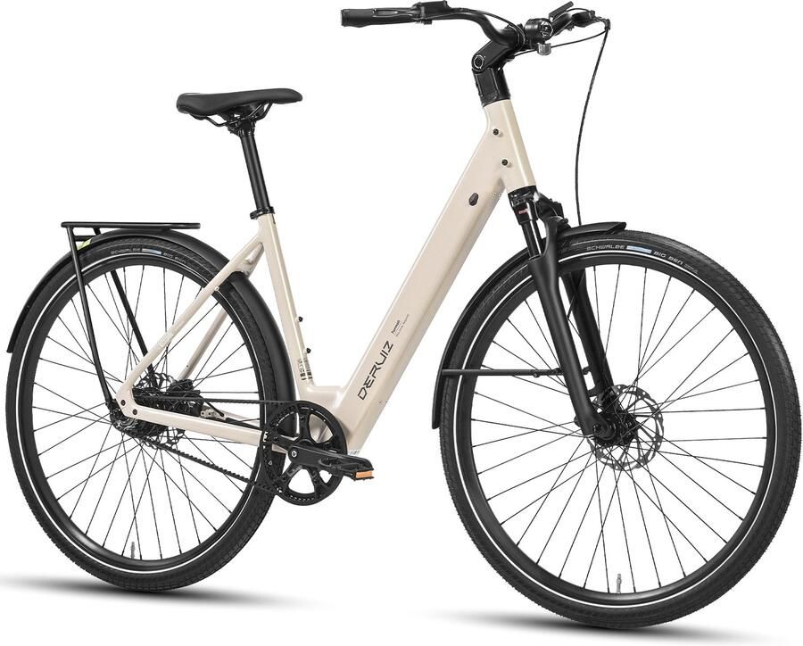 DERUIZ Turmali Comfort E-bike Heren-28 inch-360 Wh- 250 W-40 Nm- Lage instap-Comfort City E-bike- GATES riemaandrijving- A delwit