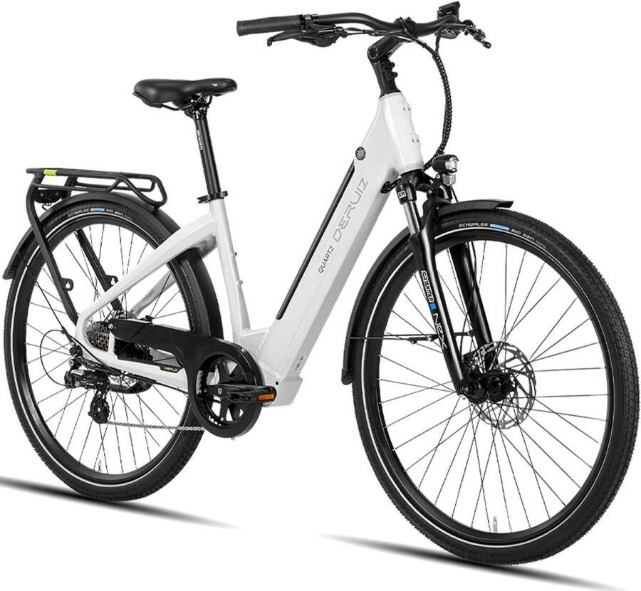 DERUIZ Elektrische Fiets Quartz Wit 644Wh 15Ah Accu 161 km Bereik 250W 55Nm Motor 28 Wiel met Lage Instap Frame Hoogwaardig Aluminium Frame Voorvork Vering Shi o 8 Versnellingen App Controle Bluetooth Verbinding LCD Display
