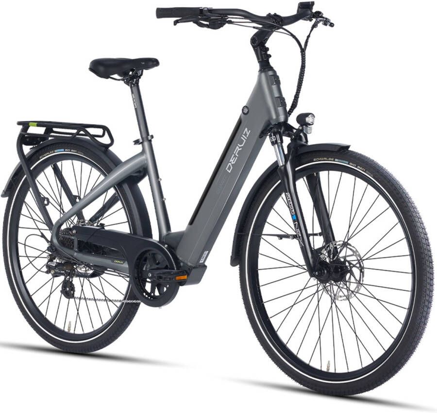 DERUIZ Elektrische Fiets Quartz Grijs 644Wh 15Ah Accu 161 km Bereik 250W 55Nm Motor 28 Wiel met Lage Instap Frame Hoogwaardig Aluminium Frame Voorvork Vering Shi o 8 Versnellingen App Controle Bluetooth Verbinding LCD Display