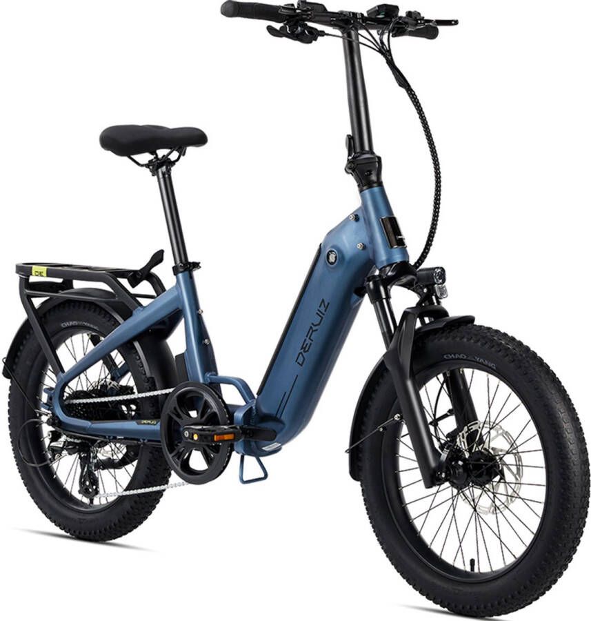 DERUIZ Elektrische Fiets Peridot Elektrische Vouwfiets 140 km Actieradius 500Wh 20 inch Fatbike Banden Shimano 8 Versnellingen Hydraulische Schijfremmen Verwijderbare Accu App & Bluetooth LCD Display Blauw