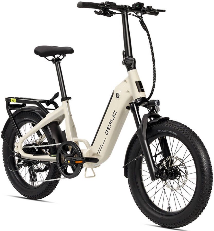 DERUIZ Peridot-Gratis Hinterradkorb-electrische vouwfiets 20 inch voor en heren-elektrische fiets met 8-speed Shi o derailleurbak-kettingversnelling-48V 10.4Ah batterij-3.0 fat tires-fatbike-opvouwbare E-bike-beige