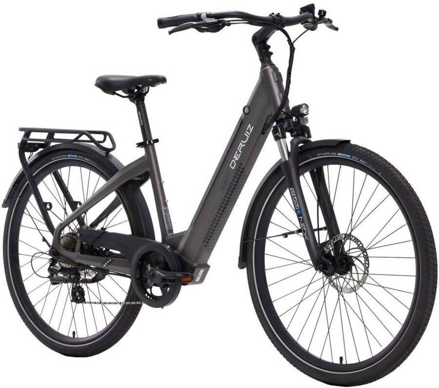 DERUIZ Elektrische Fiets Quartz Elektrische Stadsfiets -161 km Actieradius 644Wh 28 inch Shi o 8 Versnellingen Vering Verwijderbare Accu App & Bluetooth LCD Display Grijs