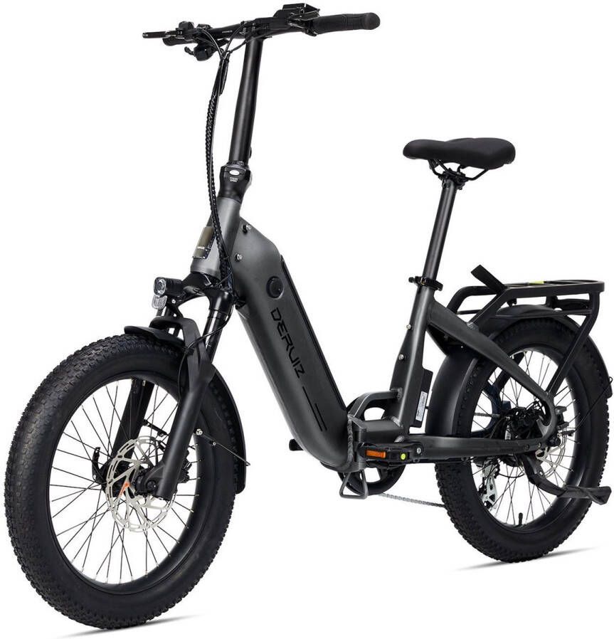 DERUIZ Peridot-Gratis Hinterradkorb-elektrische fietsen vouwfiets voor en heren-elektrische fiets met 20 inch Banden-8-speed Shi o derailleurbak-kettingversnelling-48V 10.4Ah batterij-fatbike-opvouwbare E-bike-grijs