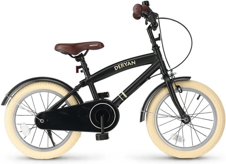 Deryan Coastline Kinderfiets 16 Inch Met standaard 4-6 Jaar Zwart
