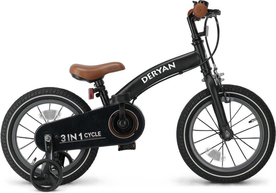 Deryan Kinderfiets 14 inch 3 in 1 loopfiets zijwieltjes Zwart - Foto 2
