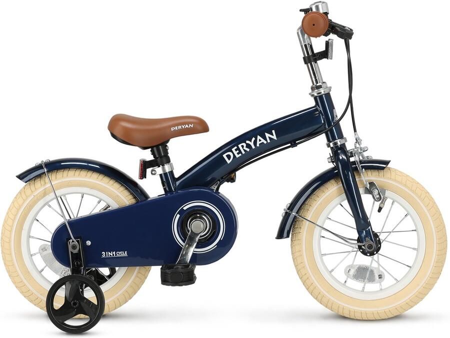 Deryan Luxe Kinderfiets 12 inch 3 in 1 loopfiets Blauw - Foto 2