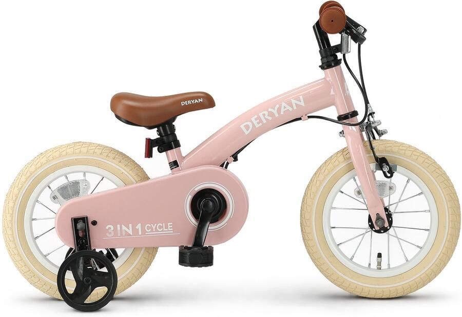 Deryan Luxe Kinderfiets 12 inch 3 in 1 loopfiets Roze - Foto 3