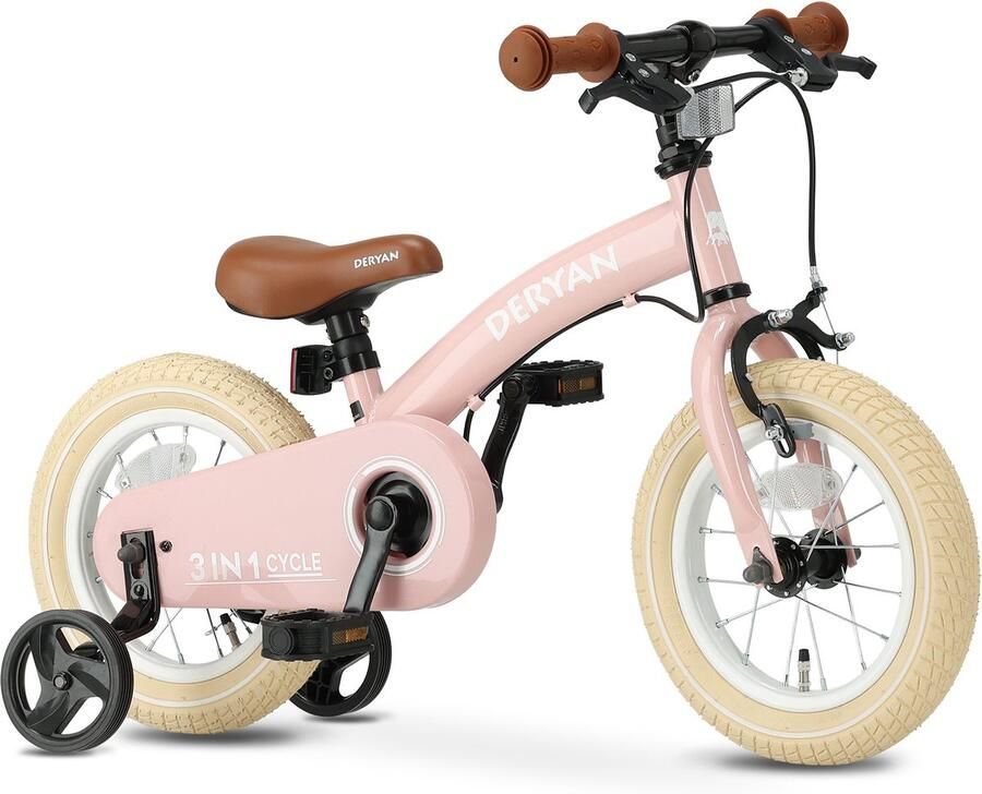 Deryan Luxe Kinderfiets 12 inch 3 in 1 loopfiets Roze - Foto 2