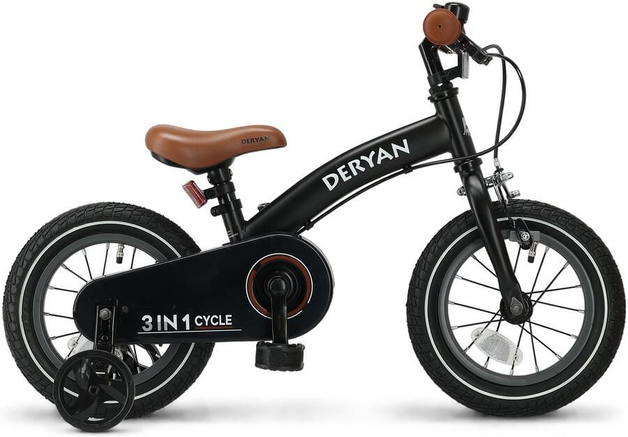 Deryan Luxe Kinderfiets 12 inch 3 in 1 loopfiets Zwart - Foto 2