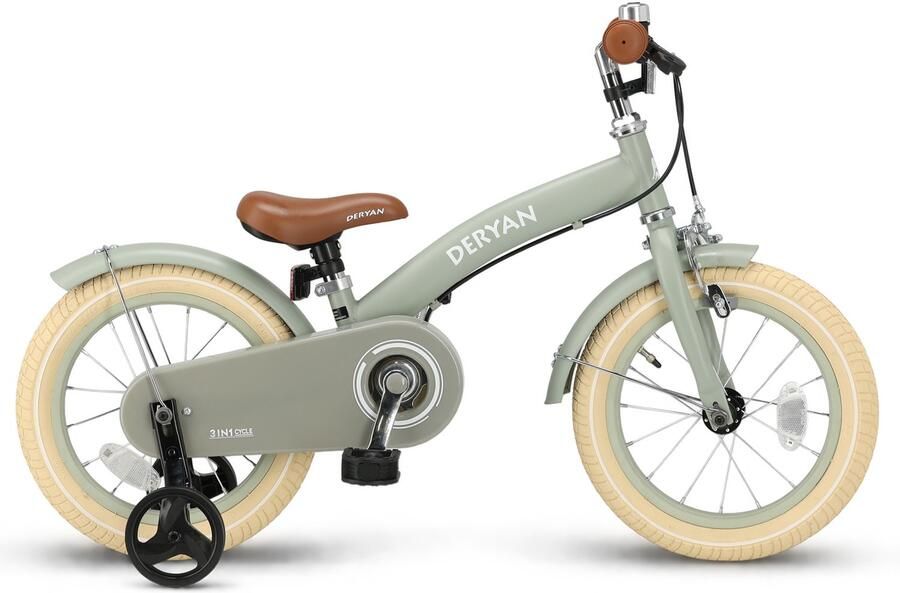 Deryan Luxe Kinderfiets 14 inch 3 in 1 loopfiets Groen - Foto 2