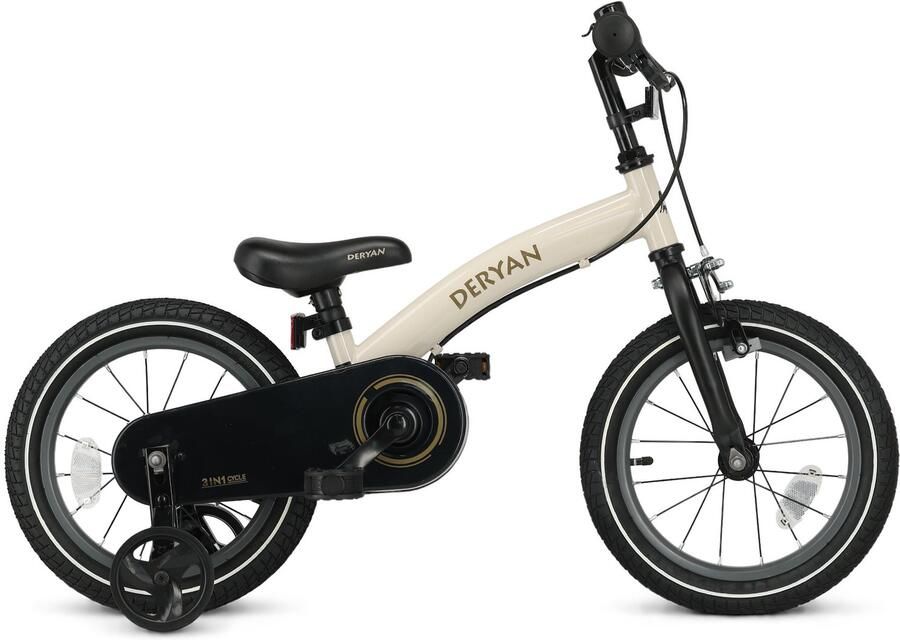 Deryan Luxe Kinderfiets 14 inch 3 in 1 Loopfiets Sand