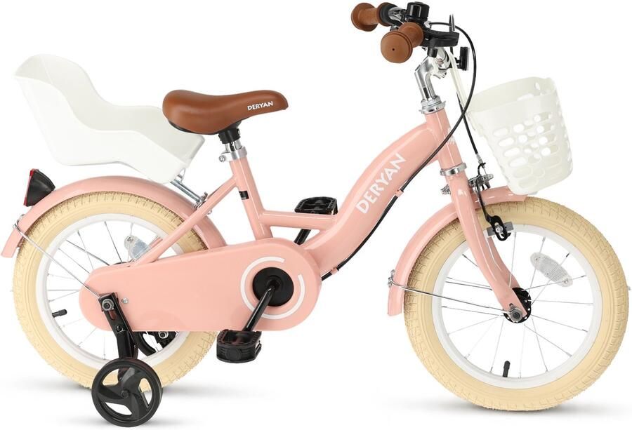 Deryan Zoey Kinderfiets 14 Inch Verstelbare Fiets met Mandje Roze