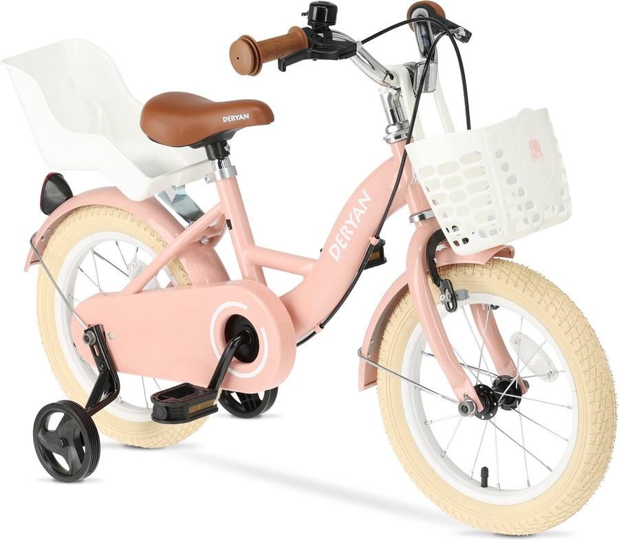 Deryan Zoey Kinderfiets 14 Inch Verstelbare Fiets met Mandje Roze