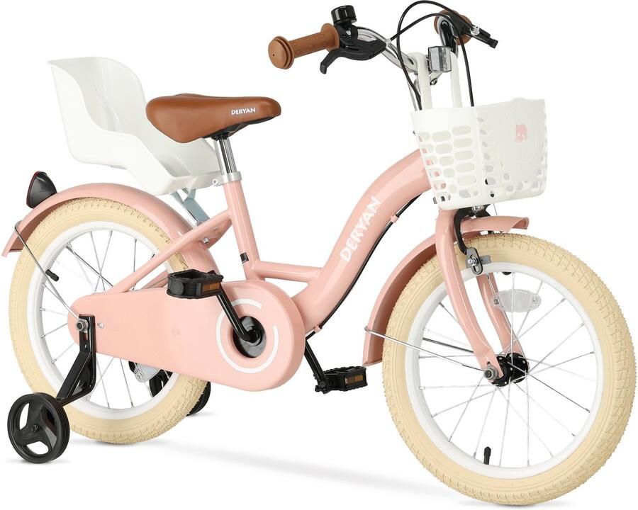Deryan Zoey Kinderfiets 16 Inch Verstelbare Fiets met Mandje Roze