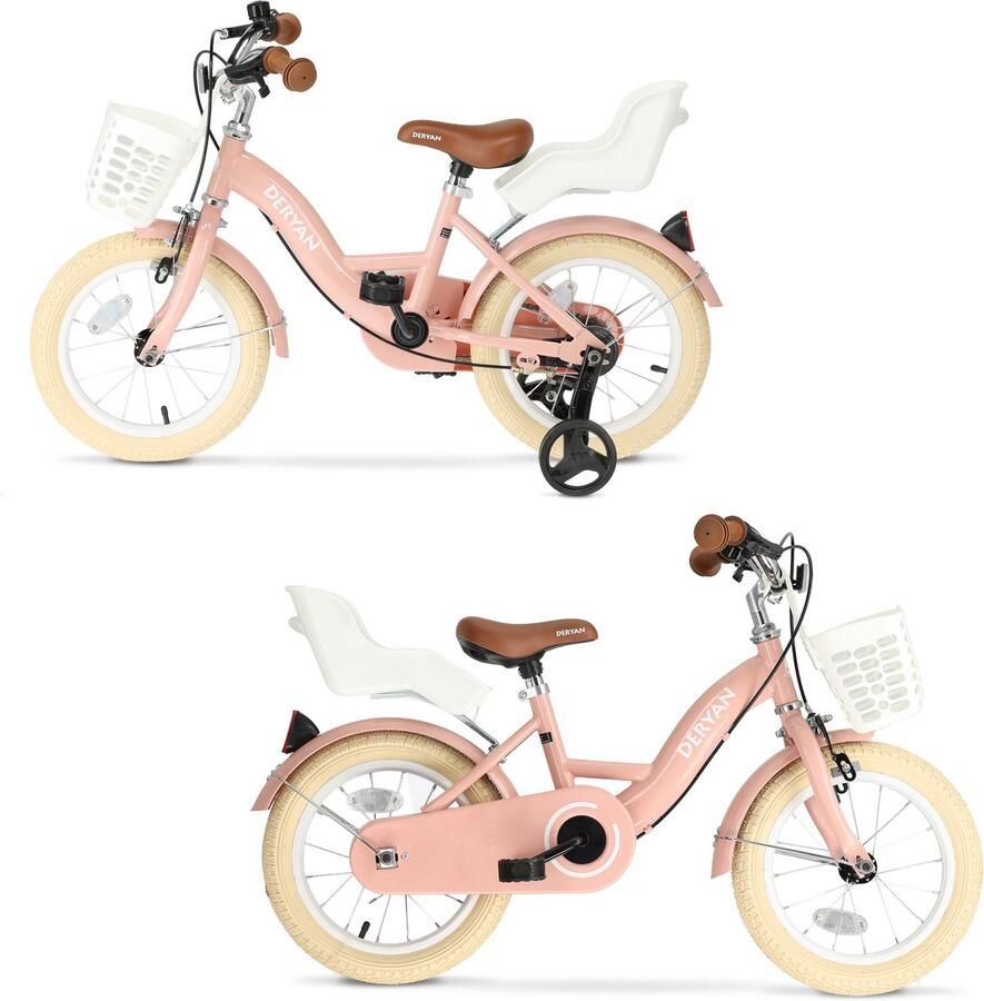 Deryan Zoey Kinderfiets 16 Inch Verstelbare Fiets met Mandje Roze