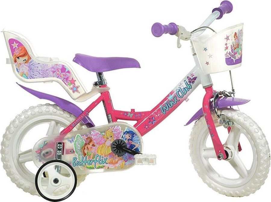 Dino Winx Club Kinderfiets 12 Inch Roze Paars Meisjesfiets Met Zijwieltjes Geschikt voor 2 tot 4 Jaar 90-105 cm
