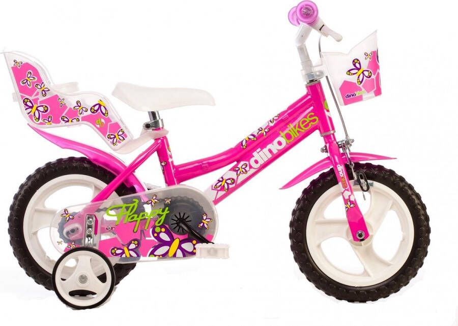 Dino Happy Kinderfiets 12 Inch Roze Meisjesfiets Met Zijwieltjes Geschikt voor 2 tot 4 Jaar 90-105 cm