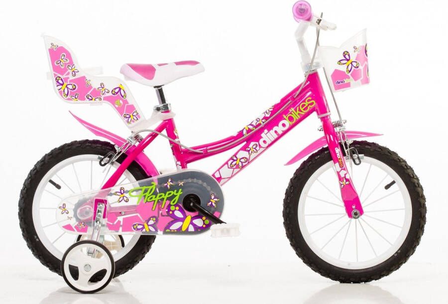 Dino Happy Kinderfiets 14 Inch van 3-5 Jaar met Zijwieltjes Meisjesfiets Roze