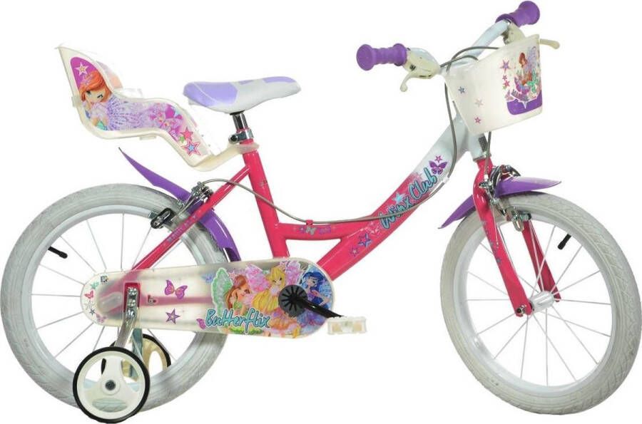 Dino Winx Club Kinderfiets 16 Inch Roze Paars Meisjesfiets Met Zijwieltjes Geschikt voor 4 tot 6 Jaar 103-118 cm