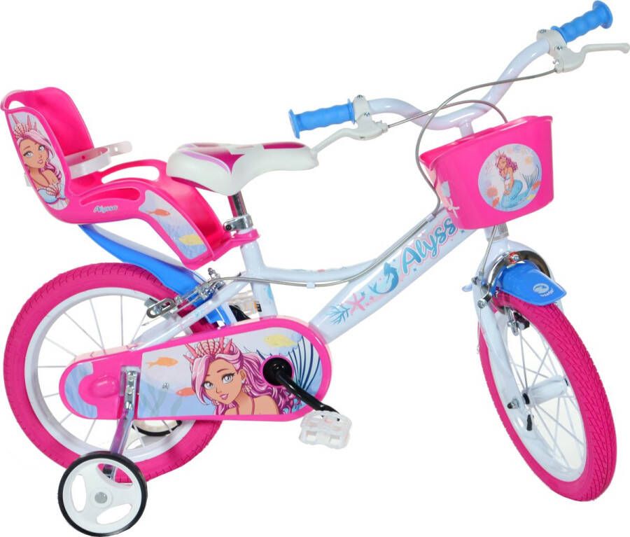 Dino Alyssa Meisjesfiets Kinderfiets voor Meisjes 16 Inch 27 cm Knijprem Wit Roze