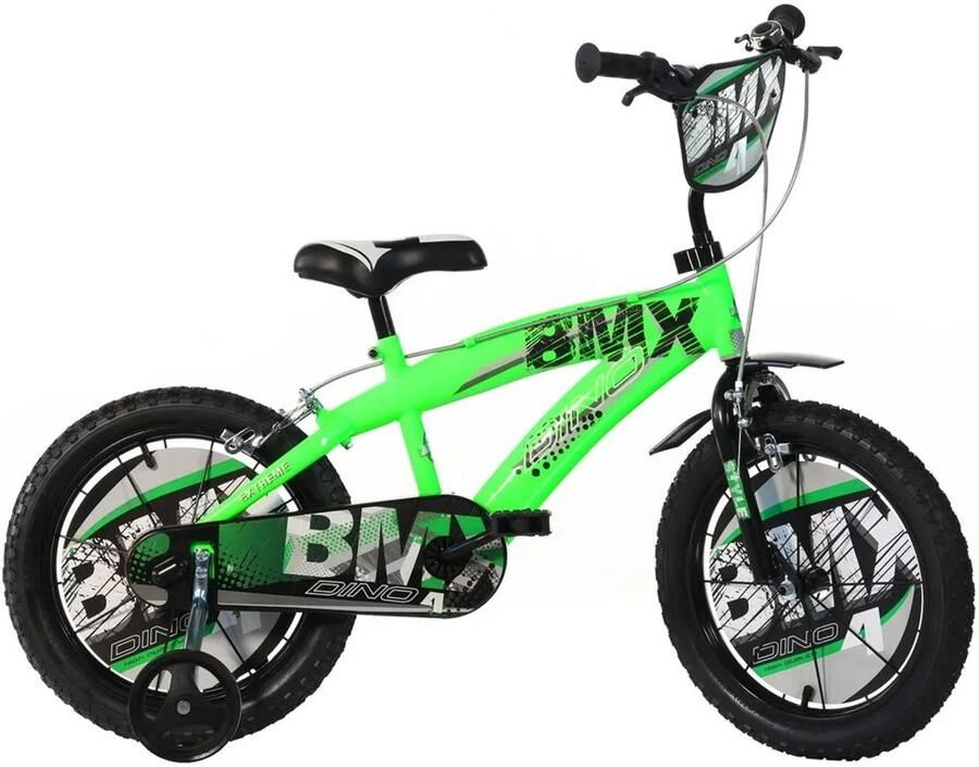 Dino Bikes Kinderfiets BMX groen 14 inch Kinderfiets Zijwieltjes Kinder BMX Jongensfiets Groen