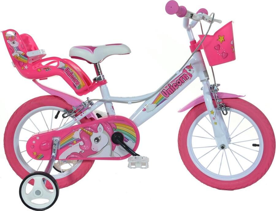 Dino Bikes Eenhoorn Kinderfiets Meisjes 14 inch Wit Roze