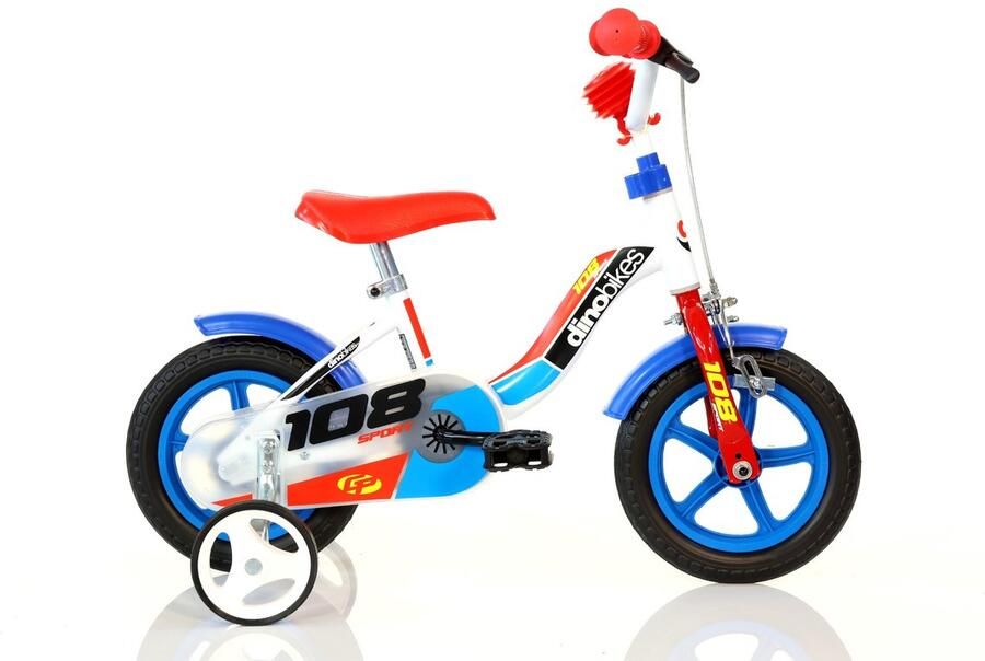 Dino 108 Sport Kinderfiets 10 Inch van 1-3 Jaar met Zijwieltjes Jongensfiets Blauw