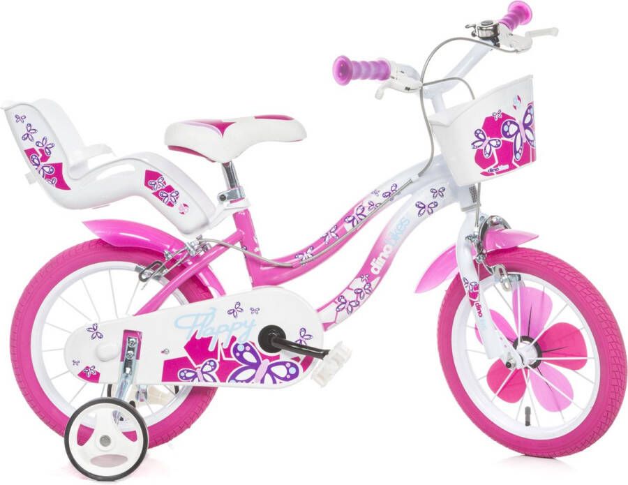 Dino Flappy 14 Inch 24 cm Meisjes Knijprem Wit Roze