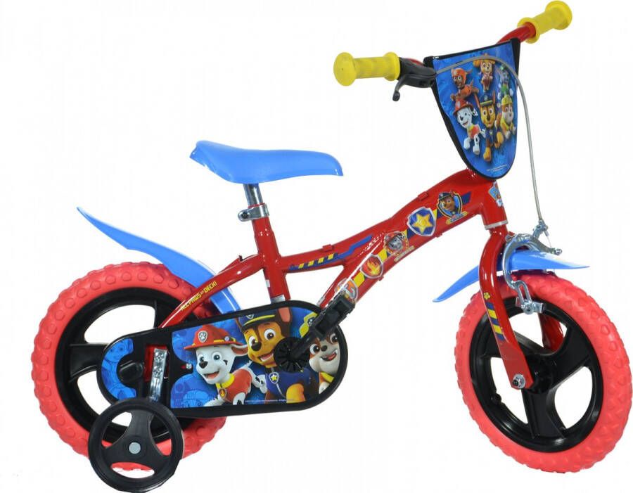 Dino Paw Patrol Kinderfiets 12 Inch van 2-4 Jaar met Zijwieltjes Jongensfiets Rood