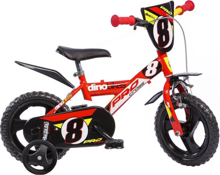 Dino Pro Cross Kinderfiets 12 Inch van 2-4 Jaar met Zijwieltjes Jongensfiets Rood