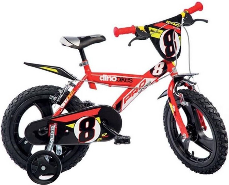 Dino Pro Cross Jongensfiets Kinderfiets voor Jongens 14 Inch 24 cm Knijprem Rood Zwart