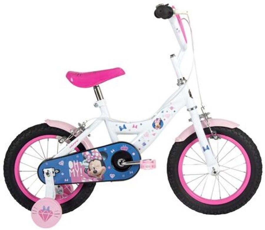 Disney Minnie Kinderfiets Meisjes 14 inch Wit Roze Twee handremmen