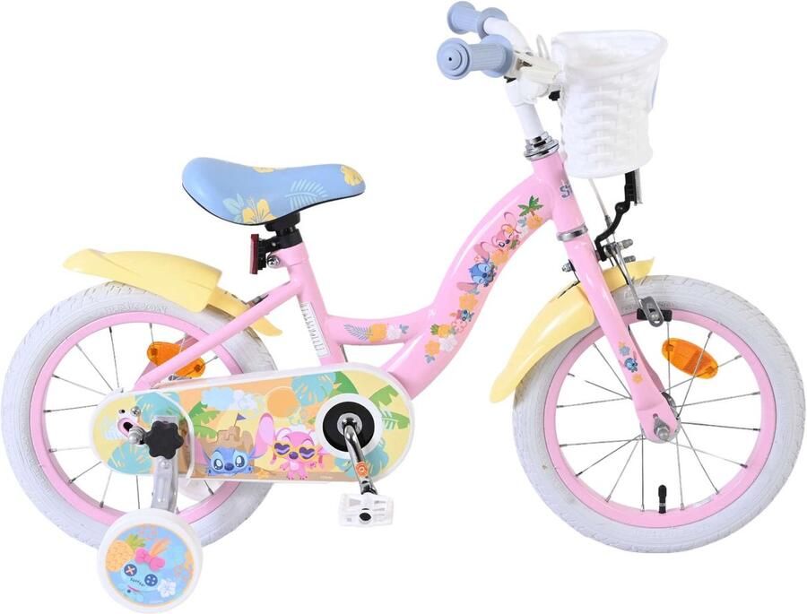 Volare Disney Stitch Kinderfiets Meisjes 14 inch Crème Koraal Blauw