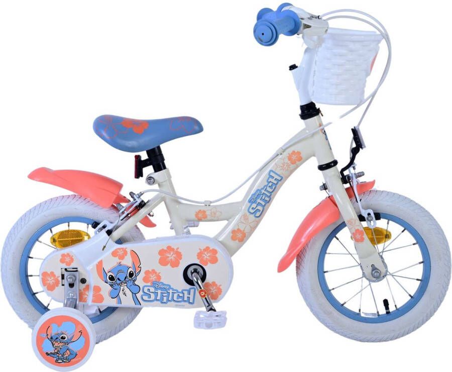 volare Disney Stitch Kinderfiets Meisjes 12 inch Twee handremmen Crème Koraal Blauw