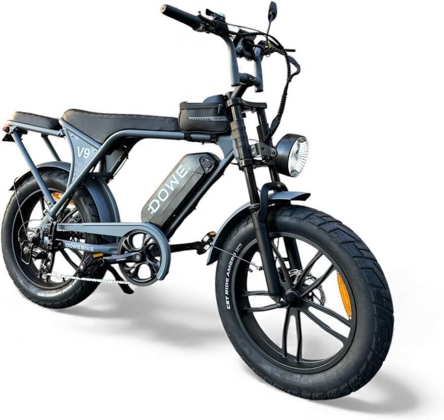 Dowe V9 Elektrische Fatbike Nardo Grijs 250W 25 Km h NFC 17 5Ah Accu Zonder gashendel 100% legaal Nardo grijze fatbike 2026 Rijklaar Range 60-100 km