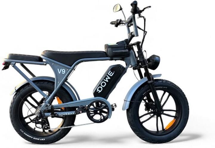 Dowe V9 Elektrische Fatbike Nardo Grijs 250W 25 Km h NFC 17 5Ah Accu Zonder gashendel 100% legaal Nardo grijze fatbike 2026 Rijklaar Range 60-100 km