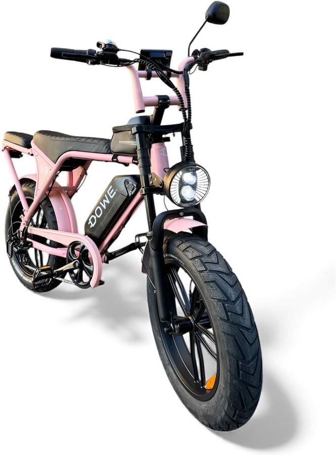 Dowe V9 Elektrische Fatbike roze 250W 25 Km h NFC 17 5Ah Accu Zonder gashendel 100% legaal roze fatbike 2026 Rijklaar Range 60-100 km