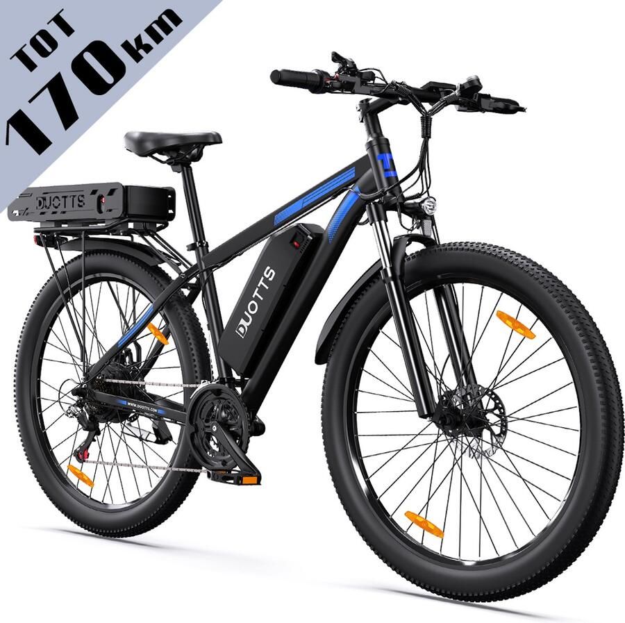 DUOTTS Elektrische Fiets C29-K Krachtige 720Wh+1080Wh Verwijderbare Accu (Dubbele Accu Versie)- 170 km Bereik 29 inch 21 Versnellingen Kettenschakeling Achterwielaandrijving met Brushless Motor en LED-verlichting- Zwart