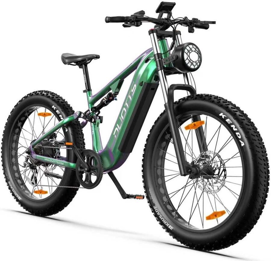 DUOTTS Elektrische Fiets E26 960Wh 20 Ah Accu 120 km Bereik 250W Motor 26*4.0 Inch Banden Shi o 8 Versnellingen Hydraulische Schijfrem Motor Bafang met koppelsensor Aluminium Frame Elektrische Mountainbike Groen