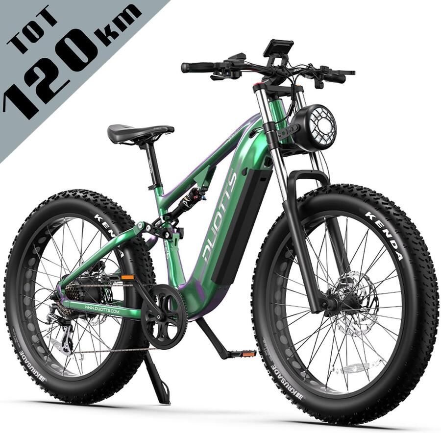DUOTTS Elektrische Fiets E26 960Wh 20 Ah Accu 120 km Bereik 250W Motor 26*4.0 Inch Banden Shi o 8 Versnellingen Hydraulische Schijfrem Motor Bafang met koppelsensor Aluminium Frame Elektrische Mountainbike Groen