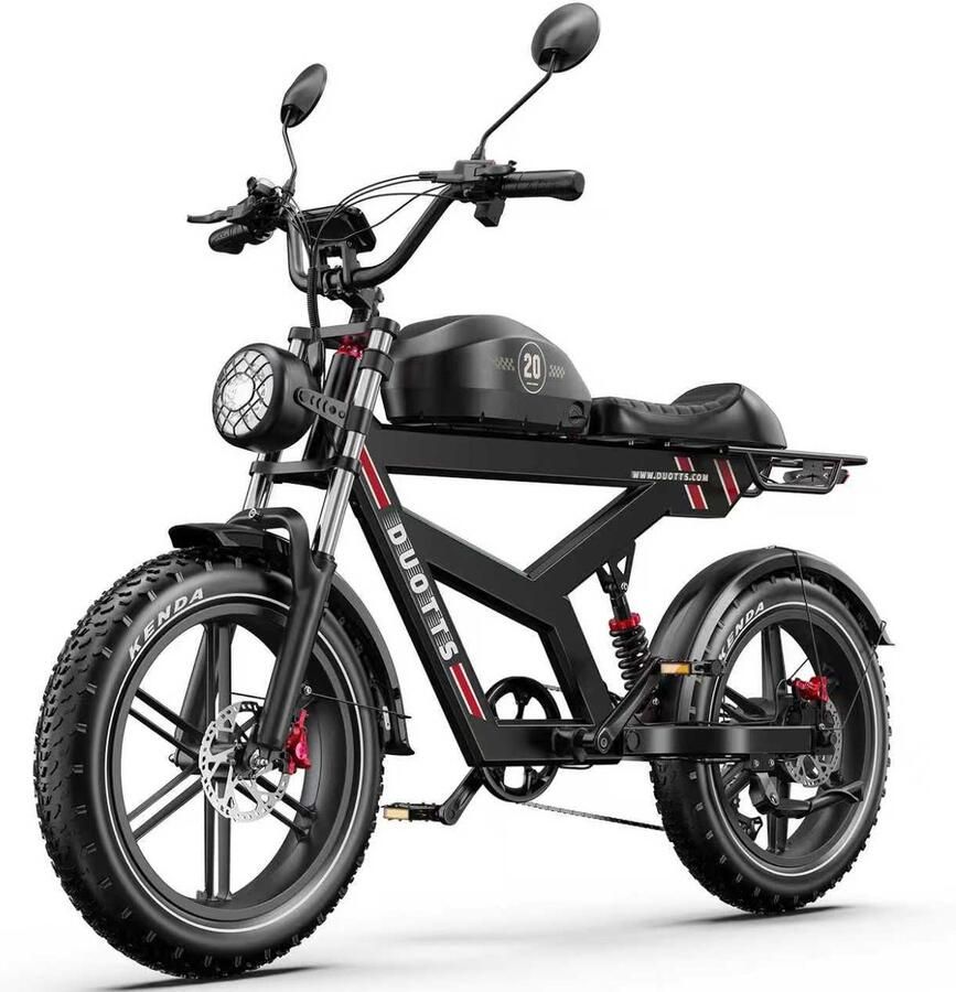 DUOTTS Elektrische Fiets F20 1296 Wh 27 Ah Accu 140 km Bereik 250W Motor 20*4.0 Inch Banden Shi o 7 Versnellingen Hydraulische Schijfrem Aluminium Frame Elektrische Stadsfiets zwart